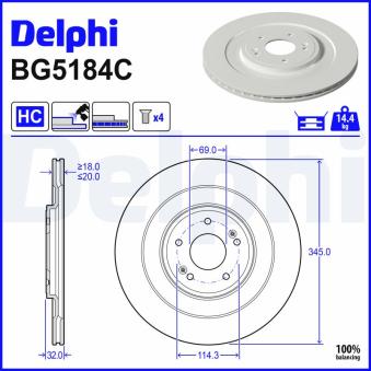Jeu de 2 disques de frein arrière DELPHI OEM 58411GI100 Jeu de 2 disques de frein arrière DELPHI OEM 58411GI100