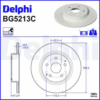 Jeu de 2 disques de frein arrière DELPHI BG5213C pour TOYOTA YARIS 1.5 - 125cv