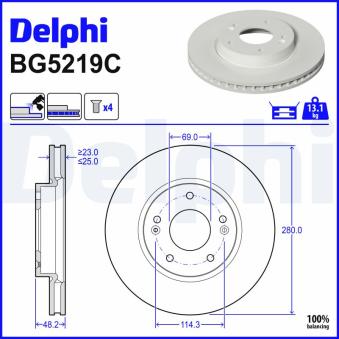 Jeu de 2 disques de frein avant DELPHI BG5219C pour HYUNDAI ELANTRA 1,6 - 123cv