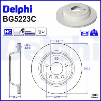 Jeu de 2 disques de frein arrière DELPHI BG5223C pour BMW Série 4 420 i - 184cv