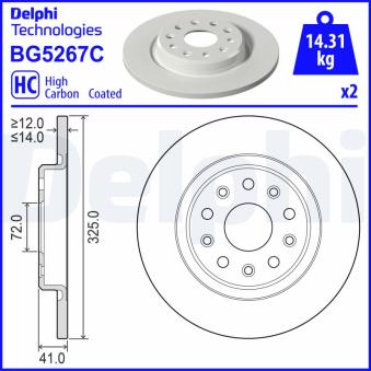 Jeu de 2 disques de frein avant DELPHI BG5267C pour JEEP GRAND CHEROKEE 2,0 4xe Plug-in Hybrid - 381cv