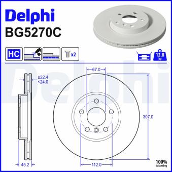 Jeu de 2 disques de frein avant DELPHI BG5270C pour BMW Série 2 225e xDrive - 245cv