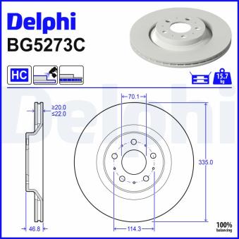 Jeu de 2 disques de frein arrière DELPHI BG5273C pour TESLA MODEL Y EV PERFORMANCE Traction intégrale - 462cv