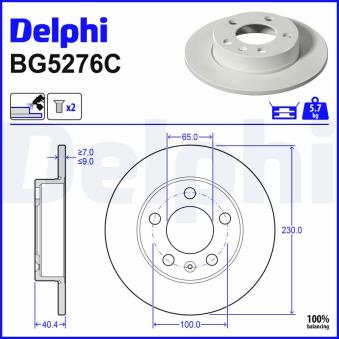 Jeu de 2 disques de frein arrière DELPHI BG5276C pour LADA VESTA 1.0 TSI - 110cv