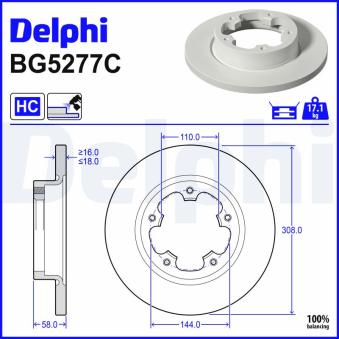Jeu de 2 disques de frein arrière DELPHI BG5277C pour LEXUS HS 2,0 EcoBlue - 165cv