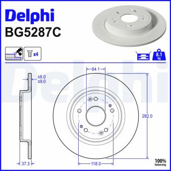 Jeu de 2 disques de frein arrière DELPHI BG5287C pour HONDA CIVIC 2,0 e:HEV - 184cv