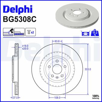 Jeu de 2 disques de frein arrière DELPHI BG5308C pour VOLVO EX30 Electric - 272cv
