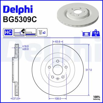 Jeu de 2 disques de frein arrière DELPHI BG5309C pour VOLVO EX30 Electric - 272cv