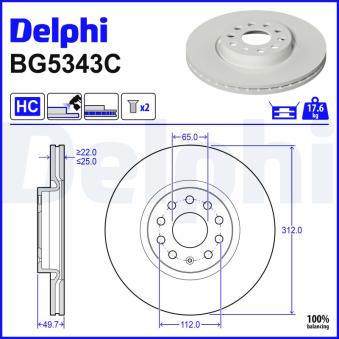 Jeu de 2 disques de frein avant DELPHI BG5343C pour FORD FOCUS 2.0 TDI - 110cv