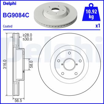 Jeu de 2 disques de frein avant DELPHI BG9084C pour VOLVO XC90 2.5 AWD - 175cv