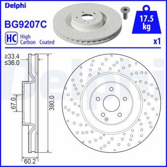 Jeu de 2 disques de frein avant DELPHI BG9207C pour MERCEDES-BENZ CLASSE S CL 65 AMG - 630cv