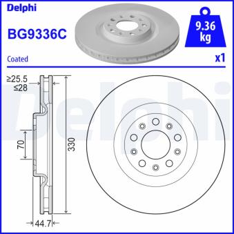 Jeu de 2 disques de frein avant DELPHI BG9336C pour RENAULT DUSTER 2.2 D - 190cv