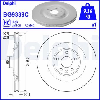 Jeu de 2 disques de frein arrière DELPHI BG9339C pour AUDI Q7 3.0 45 TDI Mild Hybrid quattro - 231cv
