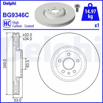 Jeu de 2 disques de frein avant DELPHI BG9346C pour ROVER 45 2.0 AWD - 249cv