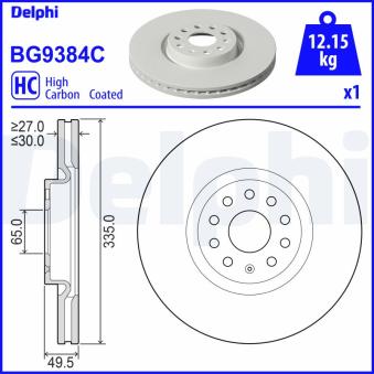 Jeu de 2 disques de frein avant DELPHI BG9384C pour VOLKSWAGEN ATLAS 3.6 FSi 4motion - 249cv