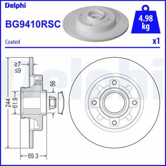Jeu de 2 disques de frein arrière DELPHI BG9410RSC pour JAGUAR XJS PureTech 110 - 110cv