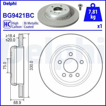 Jeu de 2 disques de frein arrière DELPHI BG9421BC pour BMW Série 5 520 d xDrive - 163cv