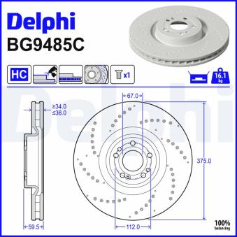 Jeu de 2 disques de frein avant DELPHI BG9485C pour MERCEDES-BENZ GLE GLE 350 de 4-matic - 333cv