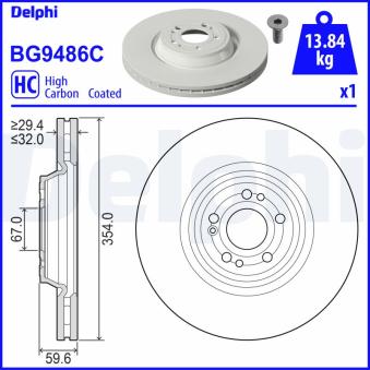 Jeu de 2 disques de frein avant DELPHI BG9486C pour MERCEDES-BENZ GLE GLE 400 d 4-matic - 330cv