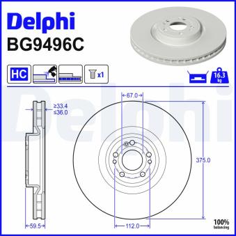 Jeu de 2 disques de frein avant DELPHI BG9496C pour MERCEDES-BENZ GLE GLE 350 de 4-matic - 333cv