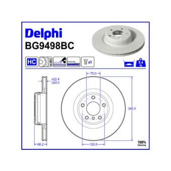 Jeu de 2 disques de frein arrière DELPHI BG9498BC pour BMW Série 1 120 d - 184cv