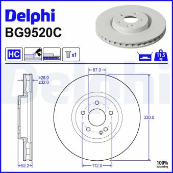 Jeu de 2 disques de frein avant DELPHI BG9520C pour MERCEDES-BENZ VITO Electric - 204cv