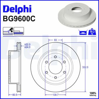 Jeu de 2 disques de frein arrière DELPHI BG9600C pour FORD RANGER 2.0 EcoBlue 4x4 - 213cv