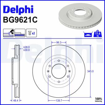 Jeu de 2 disques de frein avant DELPHI BG9621C pour HYUNDAI STARIA 2,2 CRDi - 177cv