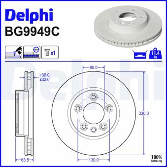 Jeu de 2 disques de frein arrière DELPHI [BG9949C]