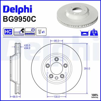 Jeu de 2 disques de frein arrière DELPHI [BG9950C]