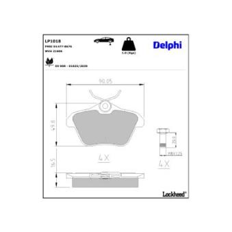 Jeu de 4 plaquettes de frein arrière DELPHI LP1018 pour PEUGEOT 405 1.9 JTD - 110cv