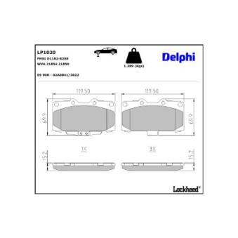 Jeu de 4 plaquettes de frein avant DELPHI [LP1020]