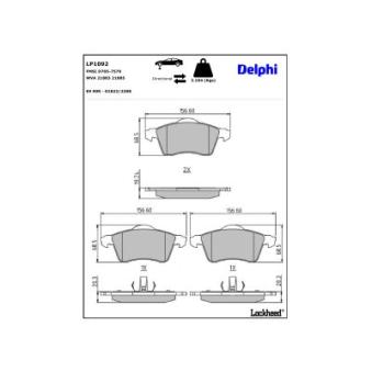 Jeu de 4 plaquettes de frein avant DELPHI OEM 7D0698151
