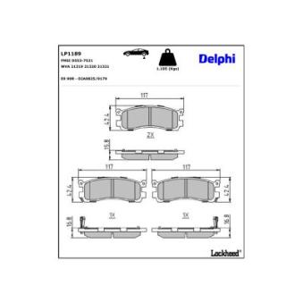 Jeu de 4 plaquettes de frein arrière DELPHI LP1189 pour MAZDA MPV 2.5 TD - 115cv