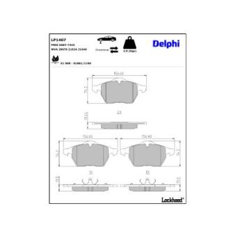 Jeu de 4 plaquettes de frein avant DELPHI LP1407 pour OPEL VIVARO 2.8 - 193cv