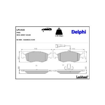 Jeu de 4 plaquettes de frein avant DELPHI LP1416 pour FIAT PALIO 1.3 - 80cv