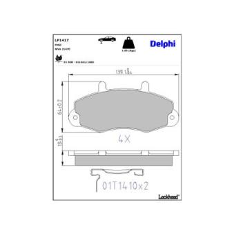 Jeu de 4 plaquettes de frein avant DELPHI LP1417 pour FORD TRANSIT 2.0 - 114cv