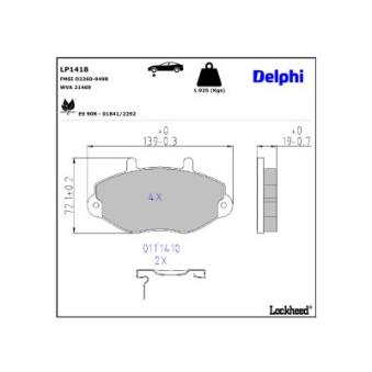 Jeu de 4 plaquettes de frein avant DELPHI LP1418 pour FORD TRANSIT 2.0 - 114cv