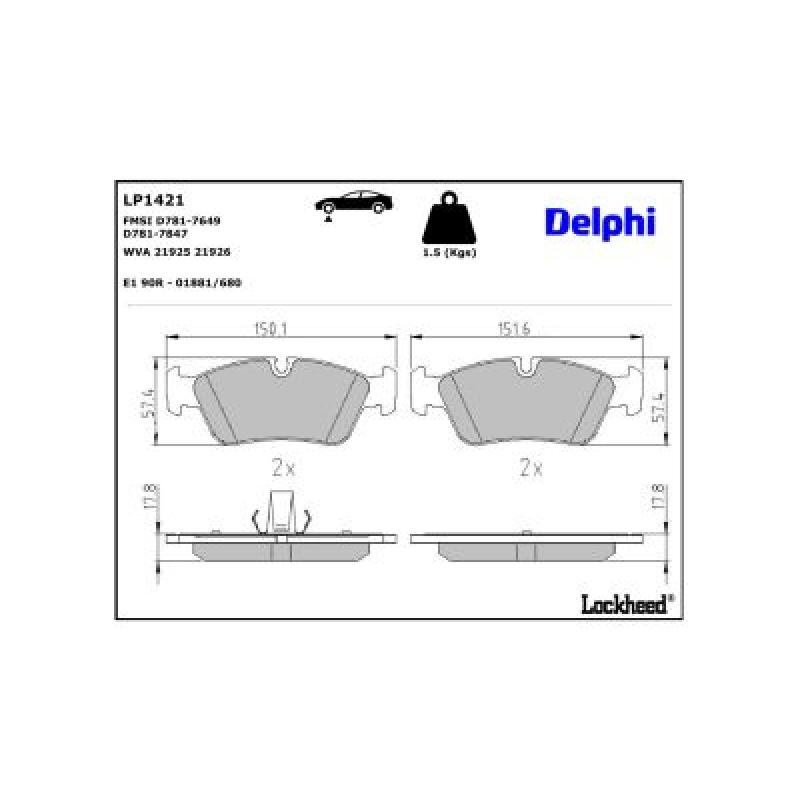 Jeu de 4 plaquettes de frein avant DELPHI LP1421 - Visuel 2