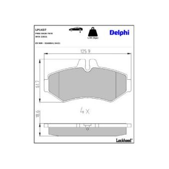Jeu de 4 plaquettes de frein arrière DELPHI LP1437 pour VOLKSWAGEN LT 2.8 TDI - 130cv