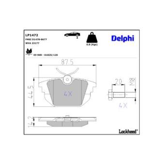 Jeu de 4 plaquettes de frein arrière DELPHI LP1472 pour AUDI A5 1.8 i - 110cv