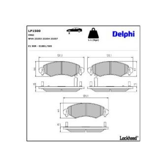Jeu de 4 plaquettes de frein avant DELPHI LP1500 pour FIAT REGATA 1.3 - 94cv