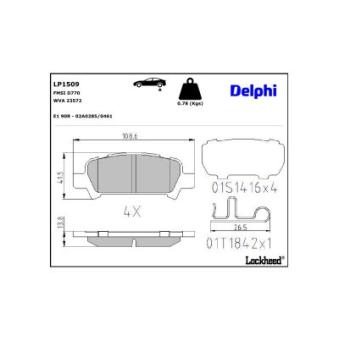 Jeu de 4 plaquettes de frein arrière DELPHI LP1509 pour MITSUBISHI SPACE 2.5 XT - 230cv