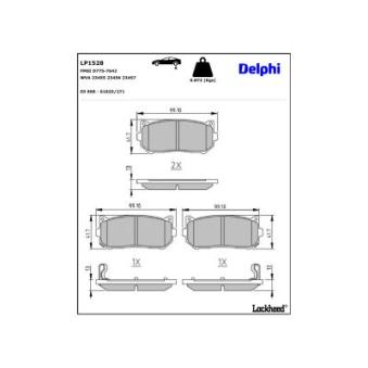 Jeu de 4 plaquettes de frein arrière DELPHI LP1528 pour VOLVO S70 1.8 - 110cv