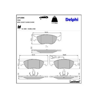 Jeu de 4 plaquettes de frein avant DELPHI LP1586 pour FIAT BRAVO 1.6 - 103cv