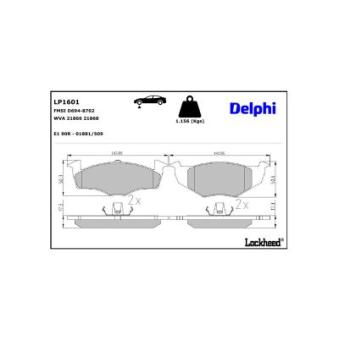 Jeu de 4 plaquettes de frein avant DELPHI LP1601 pour VOLKSWAGEN POLO 75 1.6 4motion - 75cv