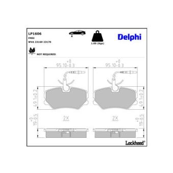 Jeu de 4 plaquettes de frein avant DELPHI LP1606 pour AUDI 50 2.0 - 121cv
