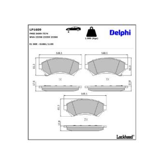 Jeu de 4 plaquettes de frein avant DELPHI LP1609 pour OPEL SINTRA 2.2 DTI - 116cv