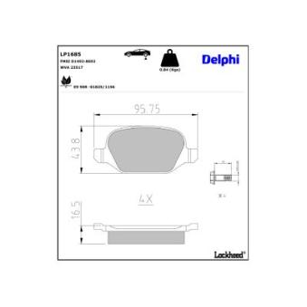 Jeu de 4 plaquettes de frein arrière DELPHI LP1685 pour ALFA ROMEO GT 1.9 JTD - 150cv