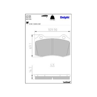 Jeu de 4 plaquettes de frein arrière DELPHI LP1700 pour MERCEDES-BENZ CLASSE S 1.6 BlueHDi 100 - 99cv